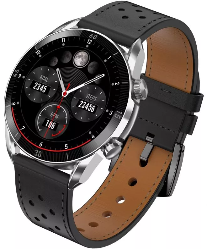 Pánské chytré hodinky Garett V10 Silver-black Leather 5904238485590