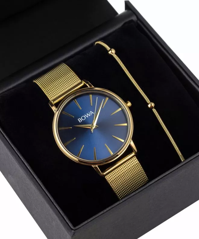 Hodinky dámské BOWA Praha Navy Blue-Gold Mesh 38 Gift Set PH384-34-184M-419-04