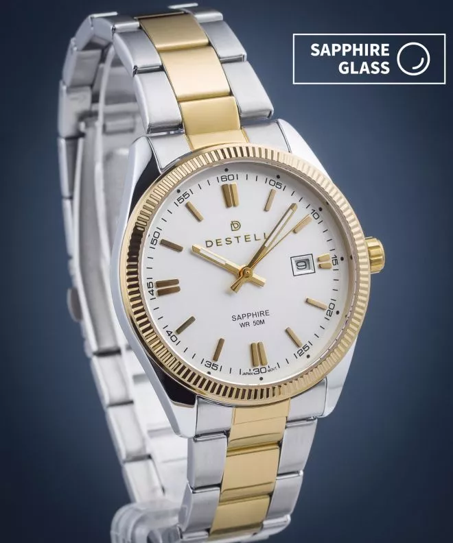 Hodinky DESTELL Loup White Silver-Gold Steel Sapphire LU38554-24-2054S