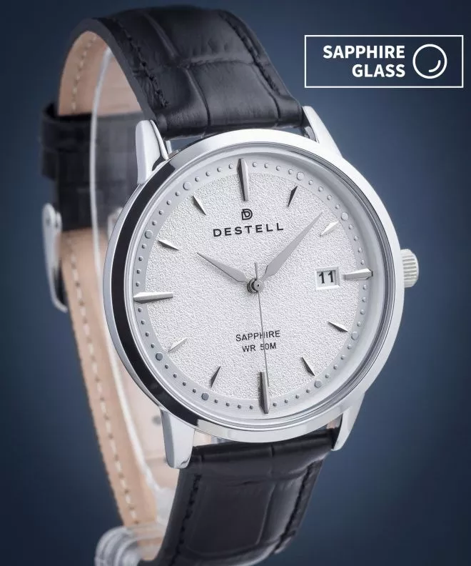 Hodinky DESTELL Pictor Silver Black Leather Sapphire PT405-55-201L