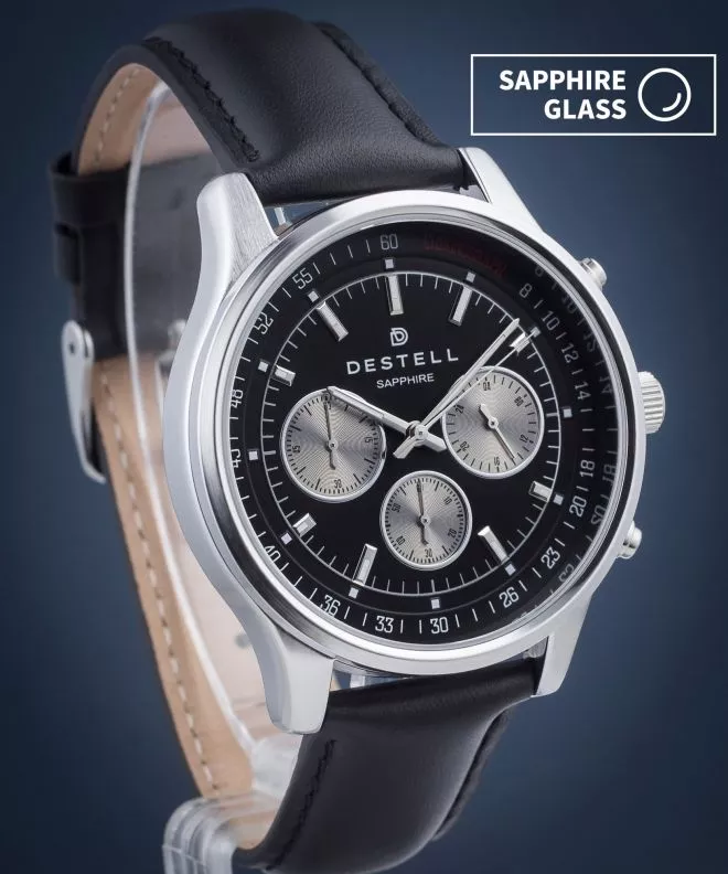 Hodinky DESTELL Circinus Black Silver Leather Chronograph Sapphire CR415-15-201L