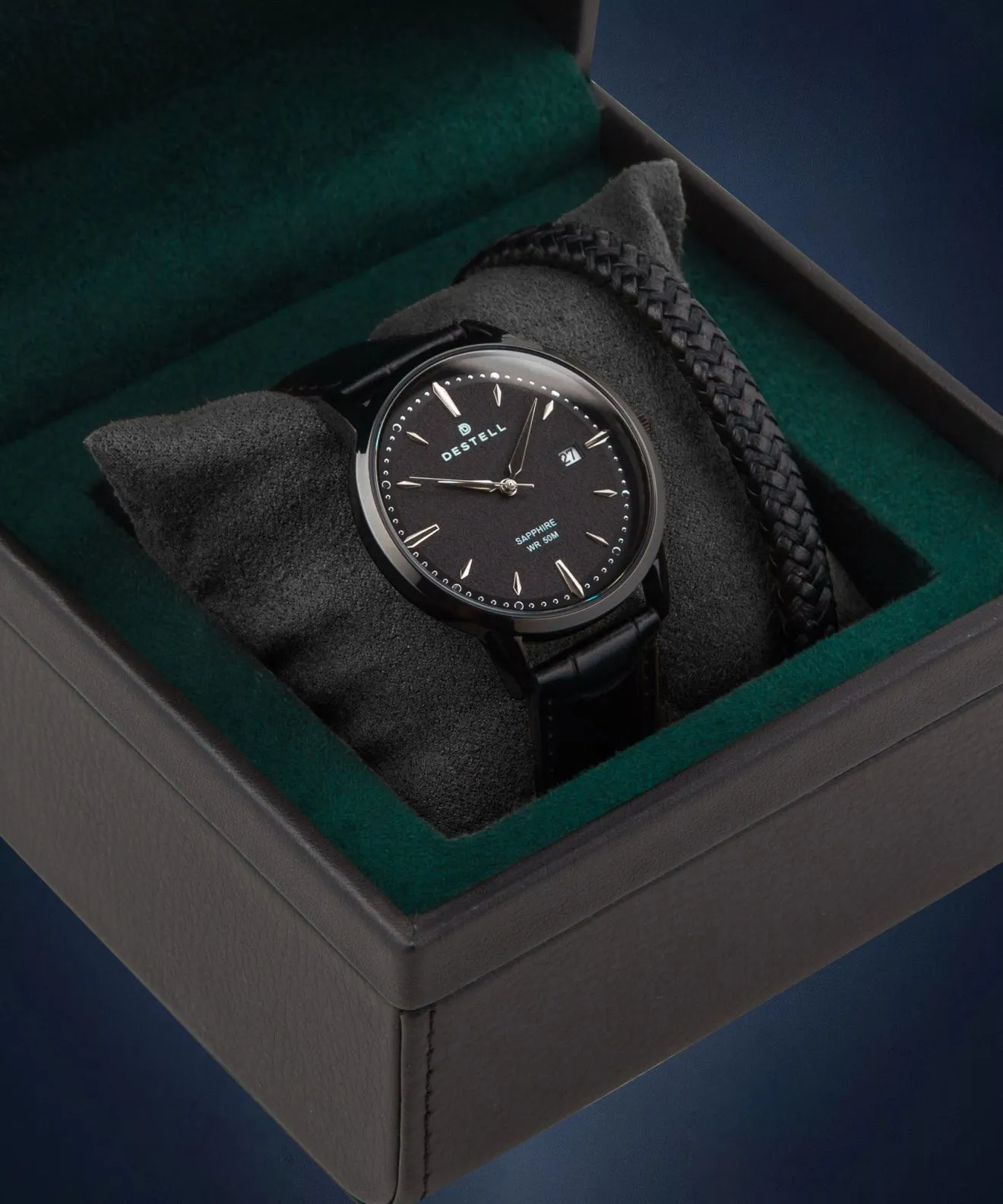 Hodinky pánské DESTELL Pictor Full Black Sapphire Gift Set PT401-12-201L-1520-01