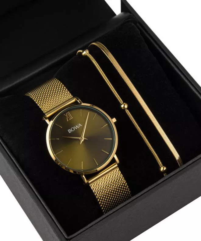 BOWA London Green-Gold Mesh 33 Gift Set (hodinky + náramek) LO334-04-164M-419-01