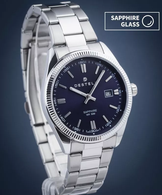 Hodinky DESTELL Loup Blue Silver Steel Sapphire LU3855-35-205S