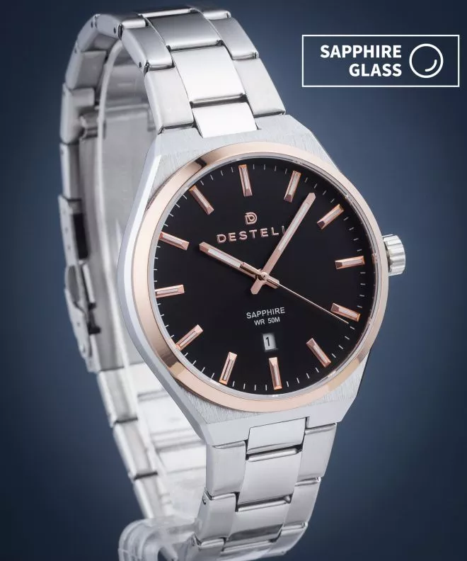 Hodinky DESTELL Aries Black Silver Steel Sapphire AR4057-17-205S