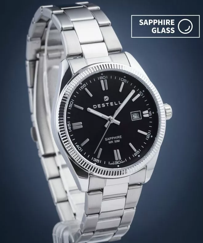 Hodinky DESTELL Loup Black Silver Steel Sapphire LU3855-15-205S