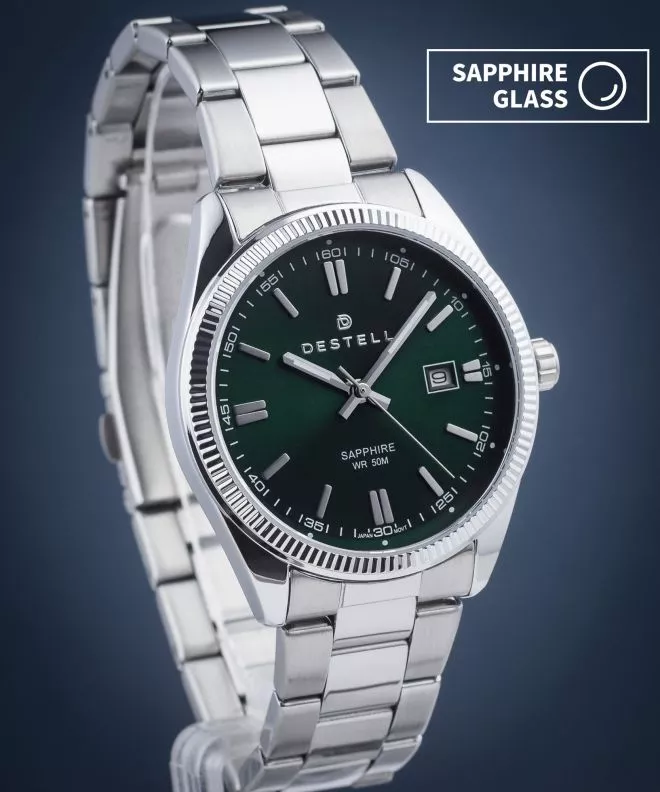 Hodinky DESTELL Loup Green Silver Steel Sapphire LU3855-05-205S