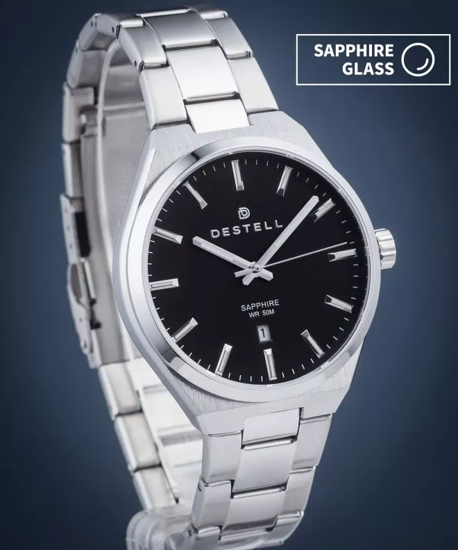 Hodinky DESTELL Aries Black Silver Steel Sapphire AR405-15-205S