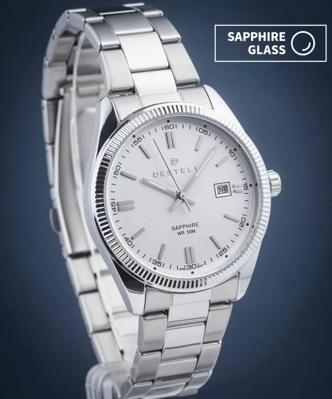 Hodinky DESTELL Loup White Silver Steel Sapphire LU3855-25-205S
