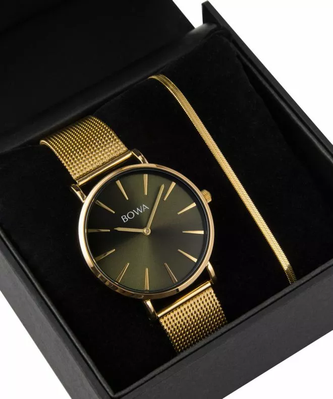 BOWA New York Green-Gold Mesh 38 Gift Set (hodinky + náramek) NY384-04-184M-419-03