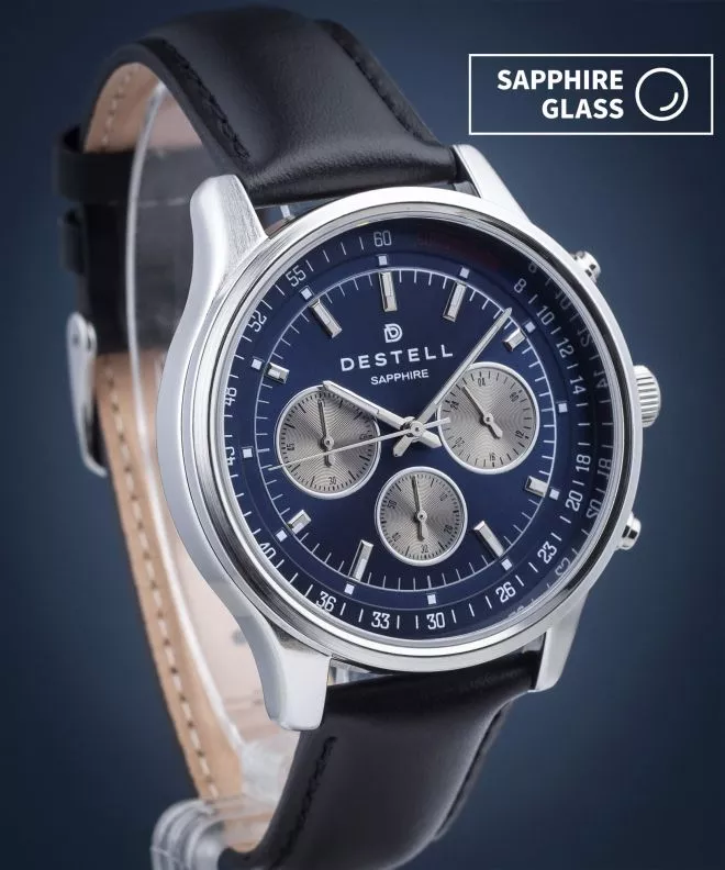 Hodinky DESTELL Circinus Blue Silver Black Leather Chronograph Sapphire CR415-35-201L