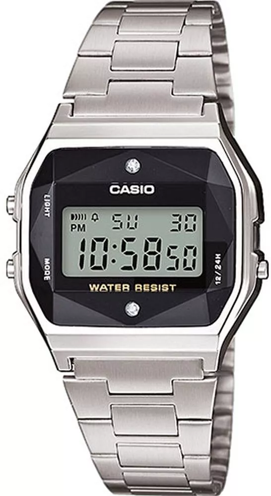 Dámské hodinky Casio Vintage Black and Silver with Diamond Limited A158WEAD-1EF A158WEAD-1EF