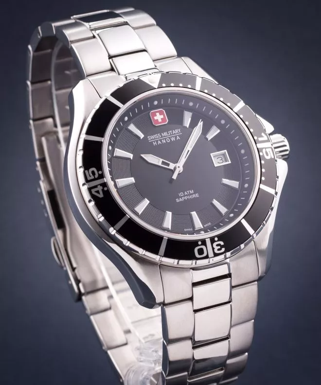 Swiss Military Hanowa Orologio Uomo 06-4286.13.007 - Cassa Acciaio Nero, Vetro Zaffiro, Cinturino Pelle