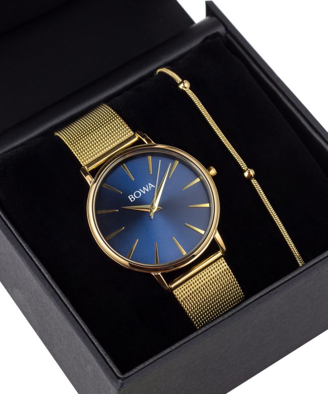 Hodinky dámské BOWA Praha Navy Blue-Gold Mesh 38 Gift Set PH384-34-184M-419-04