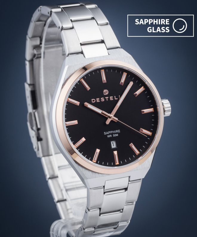 Hodinky DESTELL Aries Black Silver Steel Sapphire AR4057-17-205S