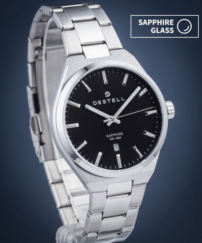Hodinky DESTELL Aries Black Silver Steel Sapphire AR405-15-205S