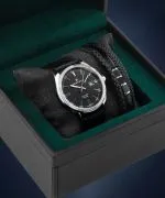 Hodinky pánské DESTELL Loup Black Silver Leather Sapphire Gift Set
