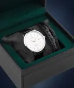 Hodinky pánské DESTELL Pictor Silver Black Leather Sapphire Gift Set