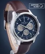 Hodinky DESTELL Circinus Navy Blue Silver Brown Leather Chronograph Sapphire