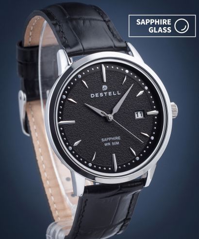 Hodinky DESTELL Pictor Black Silver Leather Sapphire