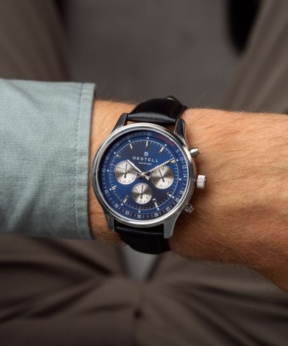 Hodinky DESTELL Circinus Blue Silver Black Leather Chronograph Sapphire