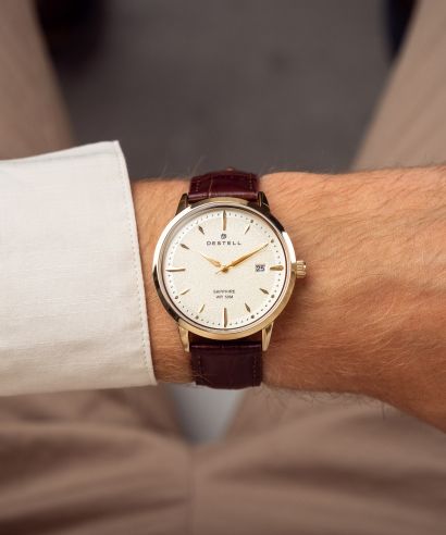 Hodinky DESTELL Pictor Gold Brown Leather Sapphire