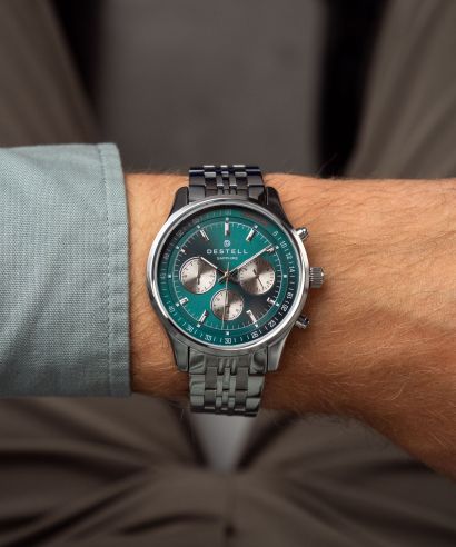 Hodinky DESTELL Circinus Green Silver Steel Chronograph Sapphire