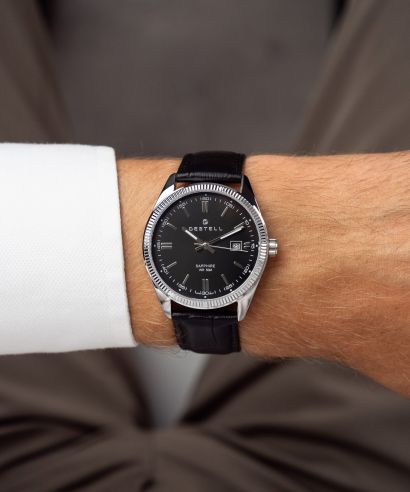 Hodinky DESTELL Loup Black Silver Leather Sapphire