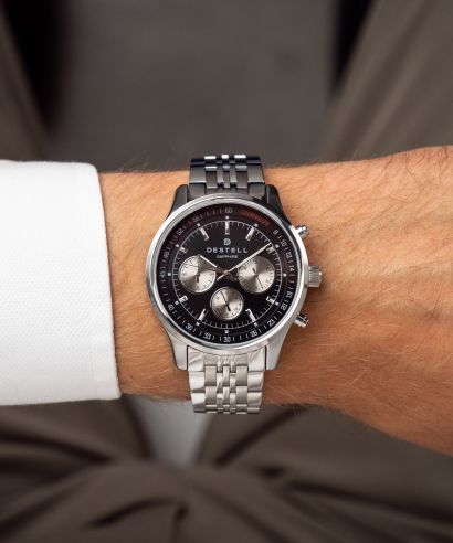 Hodinky pánské DESTELL Circinus Black Silver Steel Chrono Sapphire Gift Set