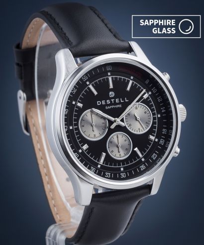 Hodinky DESTELL Circinus Black Silver Leather Chronograph Sapphire