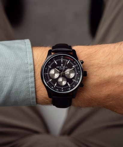 Hodinky DESTELL Circinus Full Black Leather Chronograph Sapphire