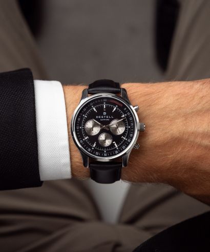 Hodinky DESTELL Circinus Black Silver Leather Chronograph Sapphire