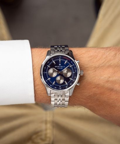 Hodinky pánské DESTELL Circinus Blue Silver Steel Chrono Sapphire Gift Set