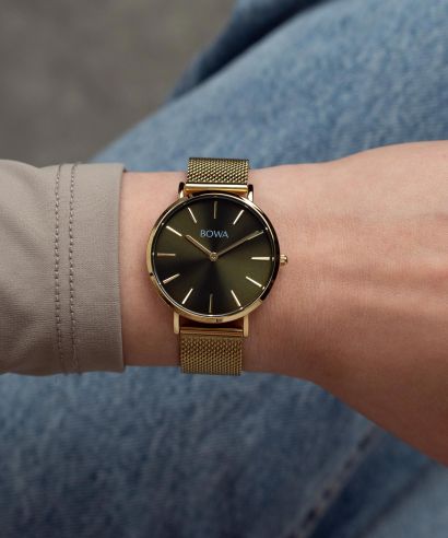 Hodinky dámské BOWA New York Petite Green-Gold Mesh 34
