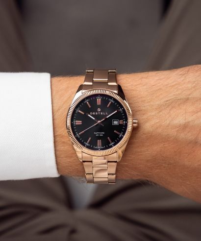Hodinky DESTELL Loup Black Rose Gold Steel Sapphire