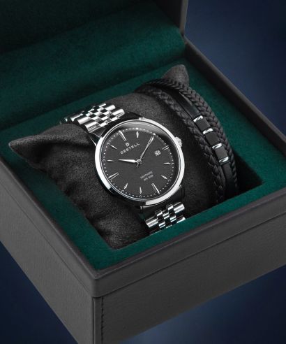 Hodinky pánské DESTELL Pictor Black Silver Steel Sapphire Gift Set