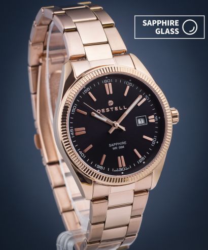 Hodinky DESTELL Loup Black Rose Gold Steel Sapphire