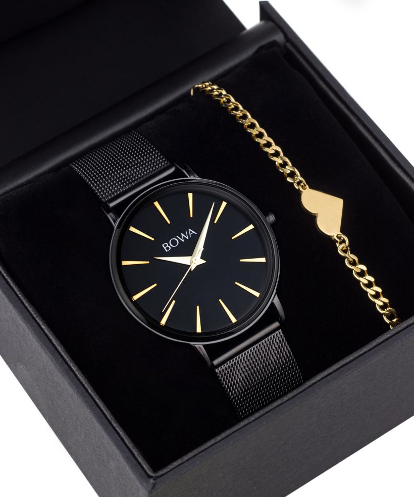 Hodinky dámské BOWA Praha Black-Gold Mesh 38 Gift Set