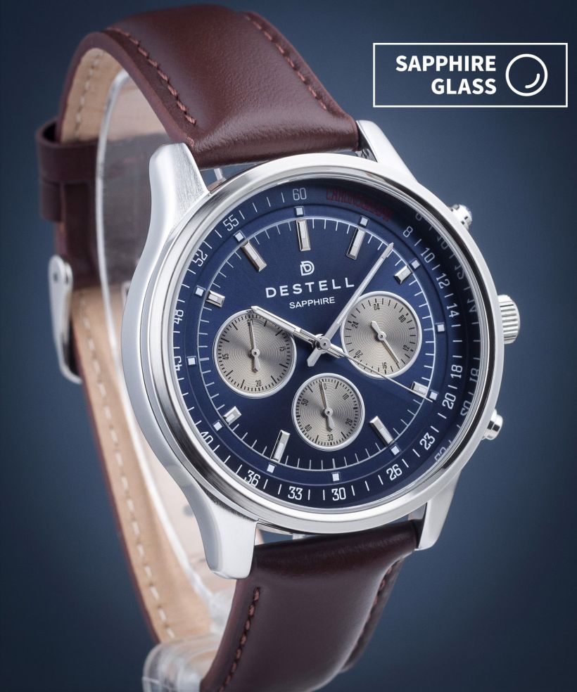 Hodinky DESTELL Circinus Blue Silver Brown Leather Chronograph Sapphire