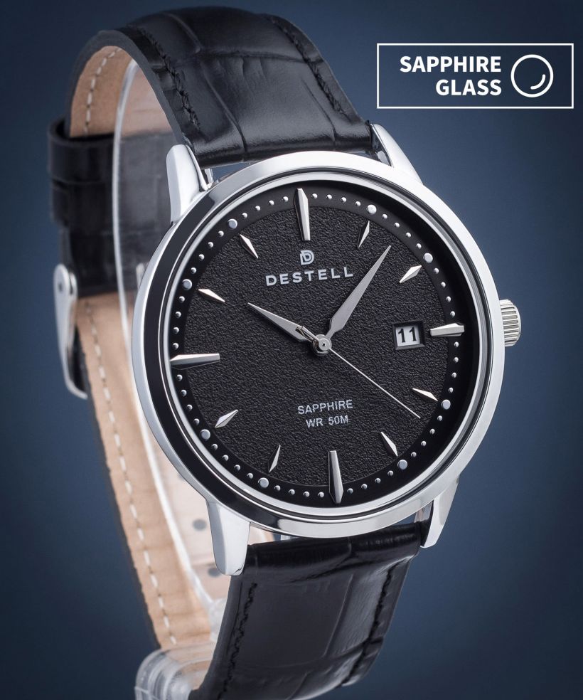 Hodinky DESTELL Pictor Black Silver Leather Sapphire