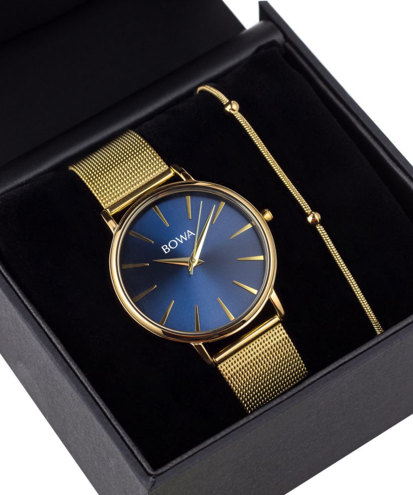 Hodinky dámské BOWA Praha Navy Blue-Gold Mesh 38 Gift Set