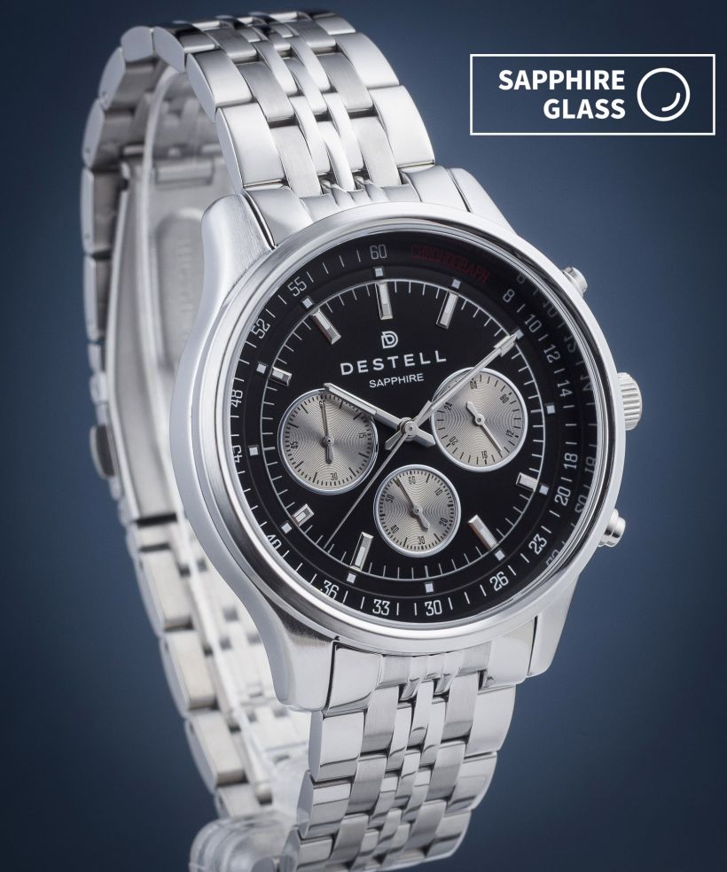 Hodinky DESTELL Circinus Black Silver Steel Chronograph Sapphire