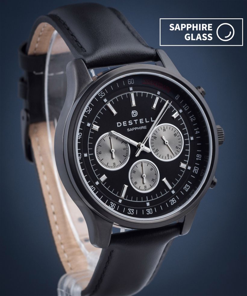Hodinky DESTELL Circinus Full Black Leather Chronograph Sapphire