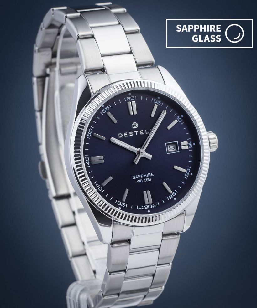 Hodinky DESTELL Loup Blue Silver Steel Sapphire