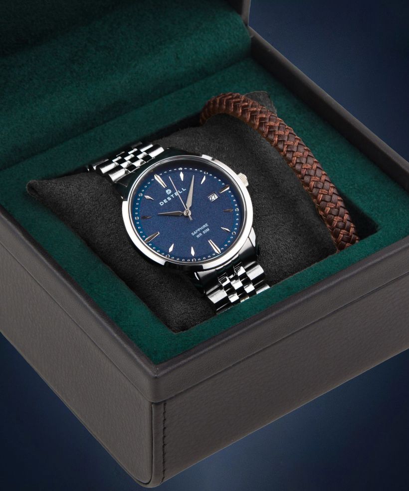 Hodinky pánské DESTELL Pictor Blue Silver Steel Sapphire Gift Set