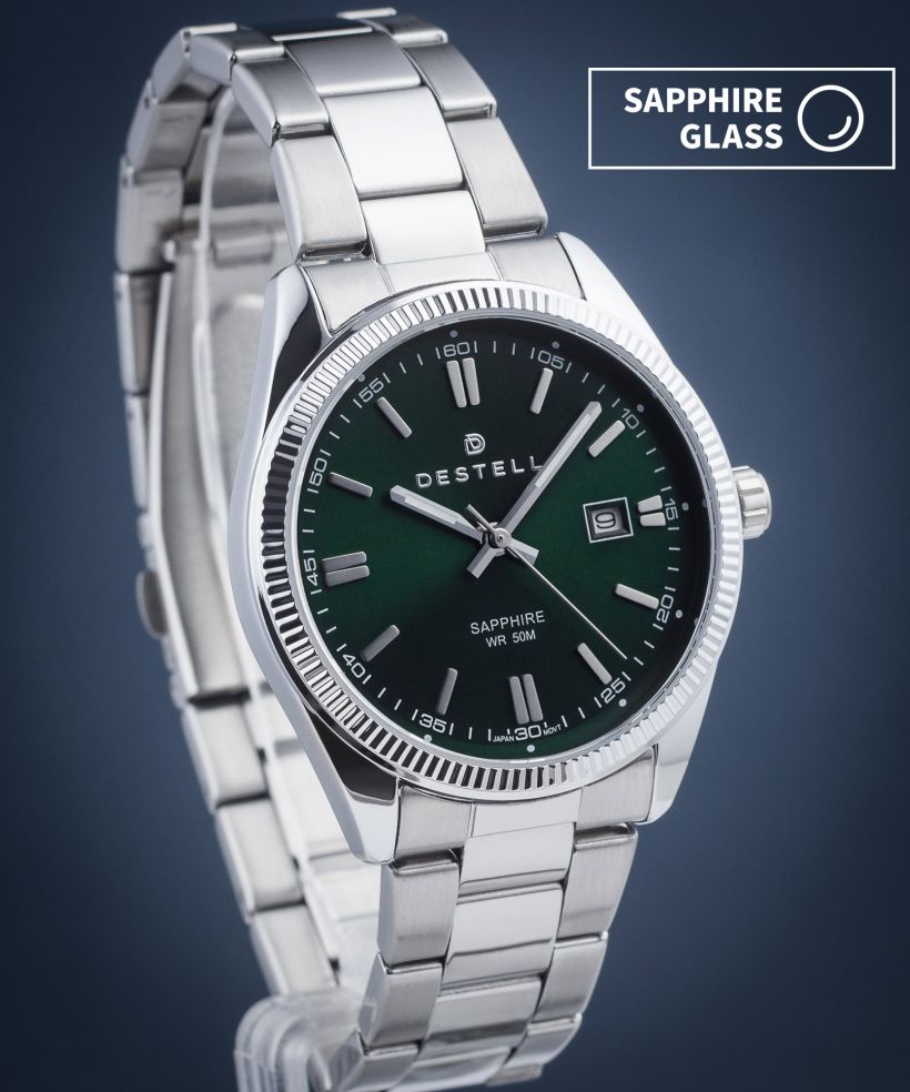 Hodinky DESTELL Loup Green Silver Steel Sapphire