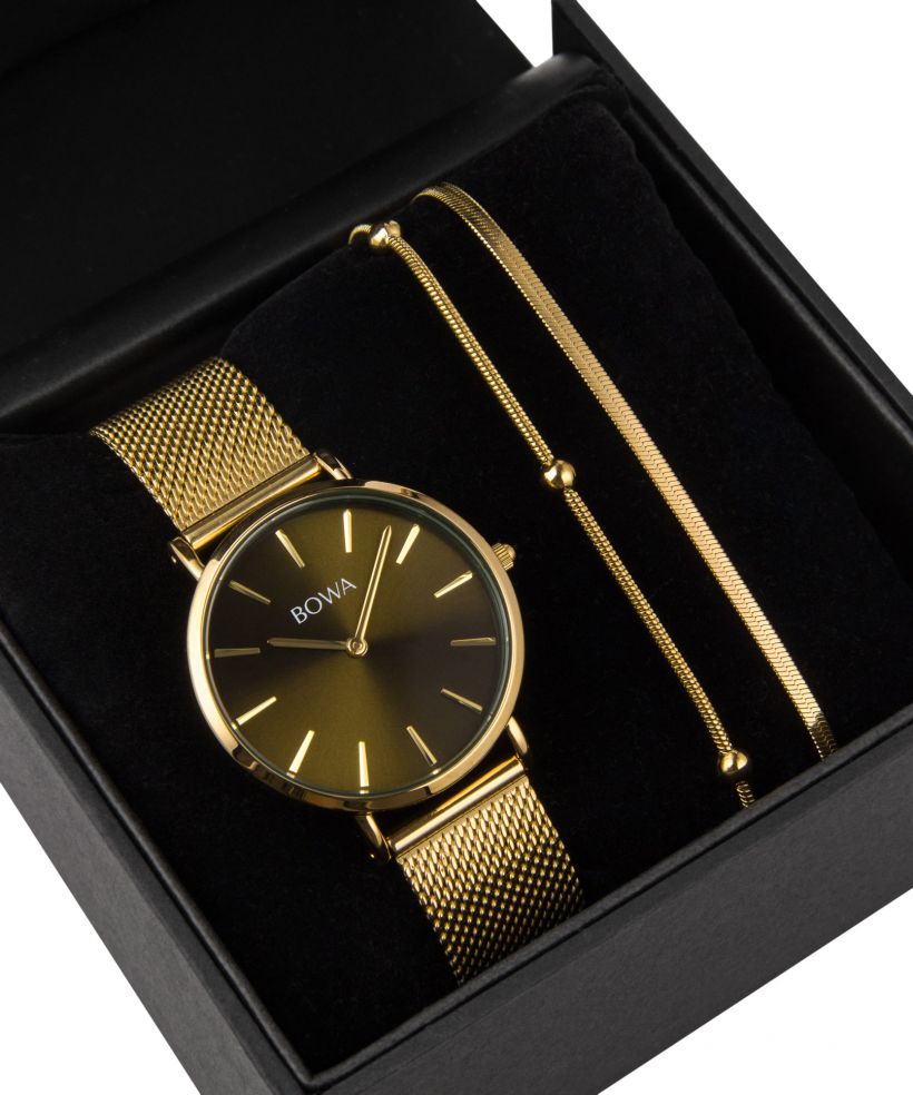 BOWA New York Petite Green-Gold Mesh 34 Gift Set (hodinky + náramek)