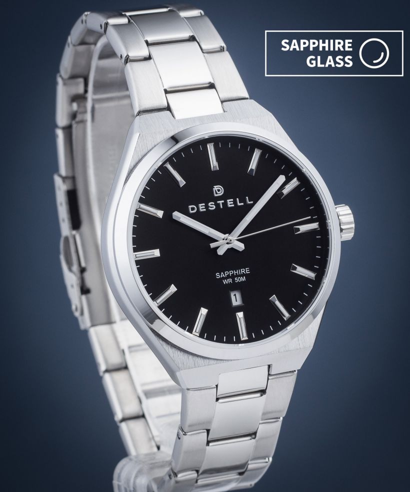 Hodinky DESTELL Aries Black Silver Steel Sapphire