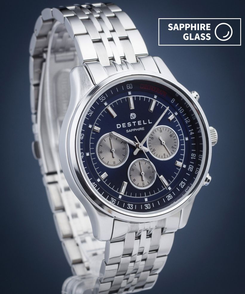 Hodinky DESTELL Circinus Blue Silver Steel Chronograph Sapphire