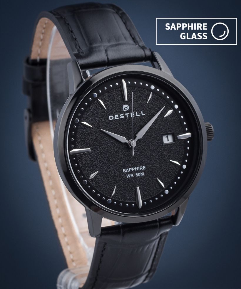 Hodinky DESTELL Pictor Full Black Leather Sapphire